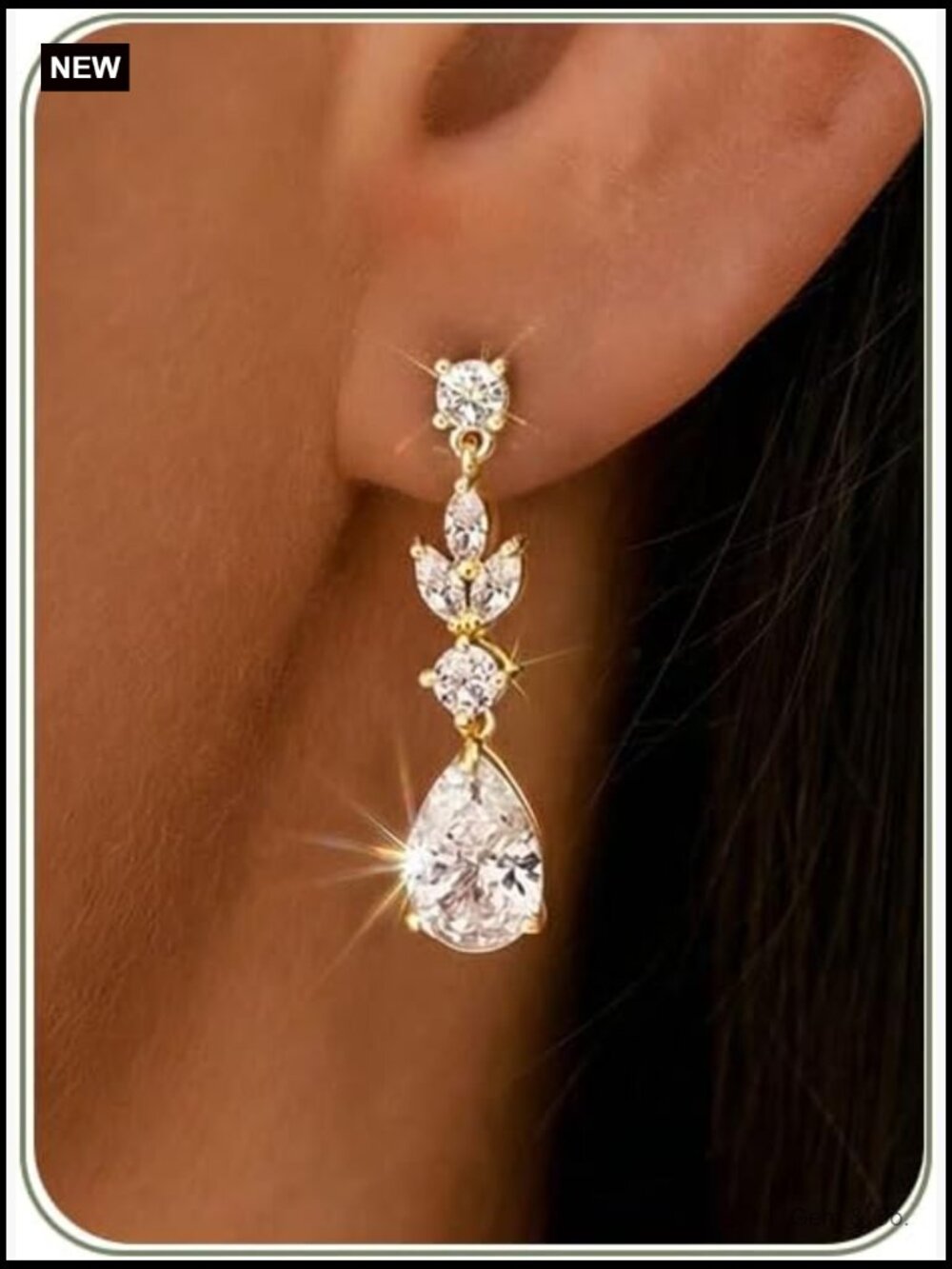 14K Gold Plated Cubic Zirconia Dangle Earrings Sparkly Drop Earrings for Women